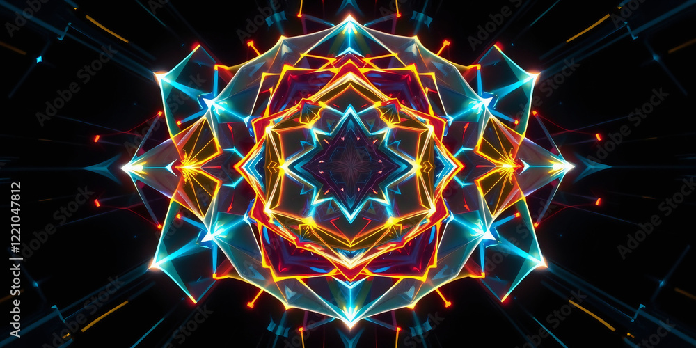 Poster glowing star and fractal lines in abstract space design