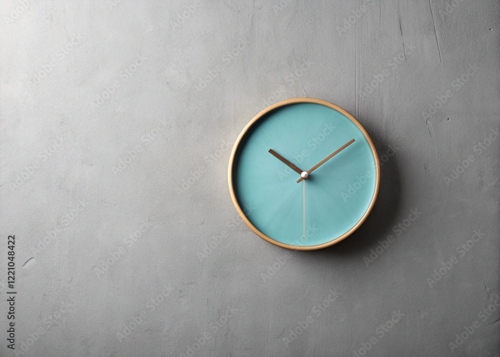 Poster stylish modern clock on light grey wall with ample copy space for text or branding
