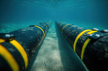 Underwater power line installation shows cables resting on the ocean floor off the coast