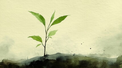 Watercolor Painting of a Young Sprout Emerging from the Soil