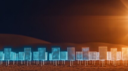 Fototapeta premium Neon Light Structures in Desert at Night