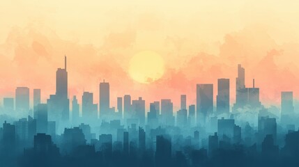 Fototapeta premium Abstract cityscape divided by a line of clear air and smog, highlighting pollution contrast, [air quality awareness], [haze concept].