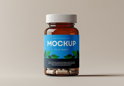Pills Tablet & Supplement Bottle Mockup: Showcase Your Pharmaceutical & Nutritional Packaging with Elegance, Generated with AI