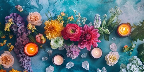A Vibrant Floral Arrangement with Candles: A Touch of Serenity and Elegance