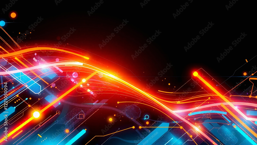 Poster abstract glowing lights in motion with vibrant colors and futuristic patterns creating a dynamic, co