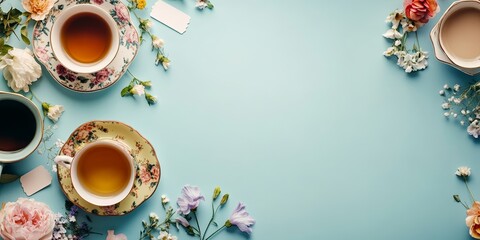 Elegant tea time: a serene gathering of flavors, colors, and floral beauty
