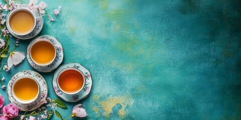 Tranquil Tea Moments: Embrace Serenity with Colorful Brews and Floral Accents