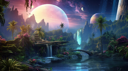 Enchanted Tropical Paradise with Majestic Waterfalls