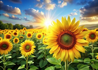 Obraz premium Sunflowers Blooming in a Field, Isolated on White Background - High Resolution Stock Photo