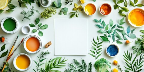 Creative workspace with vibrant colors and nature-inspired elements for artistic expression