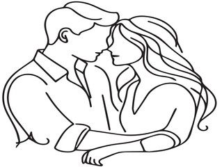 Guy hugging a girl line art drawing vector illustration