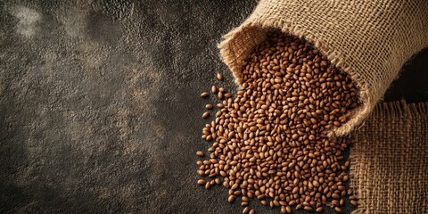 Rich Coffee Beans Spill from Burlap Sack: A Journey of Flavor and Aroma Awaits