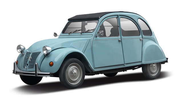 Citroen 2CV classic car isolated on transparent background. PNG