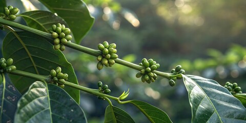 A close-up of a green stem with buds and leaves, plant life, plant anatomy, stems, , botanicals