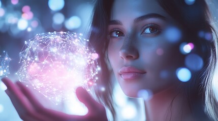 Embracing Illumination: A Beautiful Woman Holding the Light of Possibilities