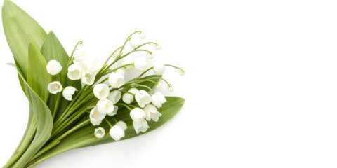 Obraz premium A close-up shot of a bouquet of separate lilies of the valley on a white background, close-up, beautiful, plant