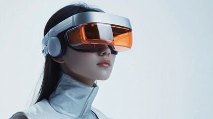 Futuristic individual exploring virtual reality with advanced headset