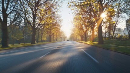 Sunlit Road Through A Tree Lined Avenue