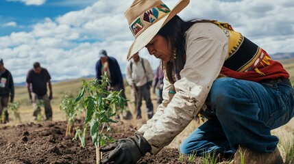 Indigenous Hands Cultivating Hope: Planting Seeds for a Sustainable Future