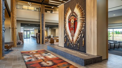 Modern Indigenous Elegance: Cultural Artistry Illuminates Welcoming Space