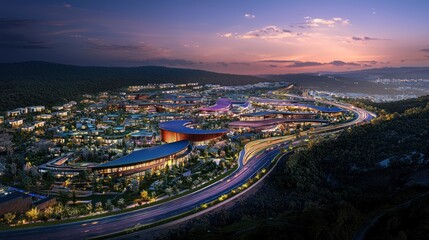 Fototapeta premium Modern Hillside Development at Twilight