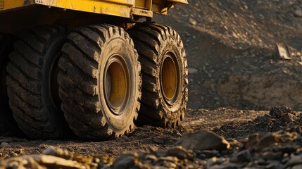 Large Mining Truck Tires On Rocky Terrain