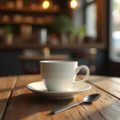 Fototapeta premium Ceramic Coffee Cup Mockup on Rustic Wooden Table with Blank Label for Branding