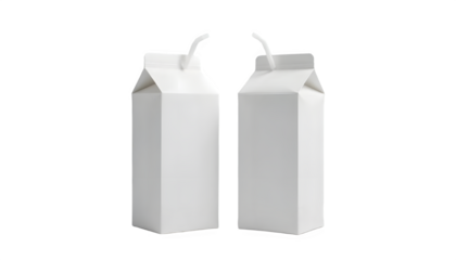 Two blank, white cardboard juice boxes are shown against a plain white background. Both boxes are rectangular and identical in shape and size. They are positioned side-by-side, 
