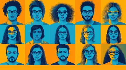 Pop Art Style Portraits of Diverse People Wearing Glasses in Vibrant Colors