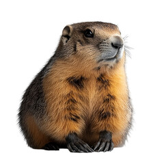 Angled view full body shot of an extremely perfect looking single Olympic Marmot isolated on a white transparent background