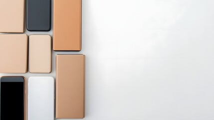 Stack of New Smartphones in Retail Packaging on Clean White Background