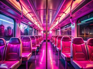 Surreal Pink Bus Seats: Dreamlike Public Transport Interior