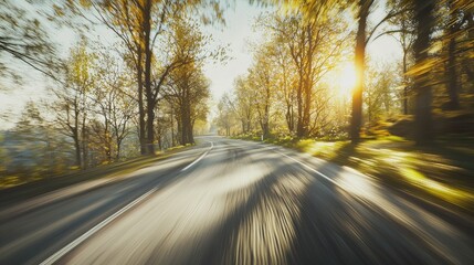 Fototapeta premium Scenic Autumn Road Drive Through Golden Trees