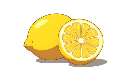 Juicy Lemon Fruit Illustration Whole and Sliced