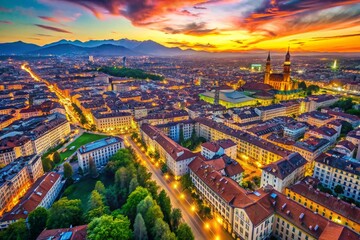 Naklejka premium Surreal Turin City Map: Aerial Slider Shot, Italy - Dreamlike Landscape