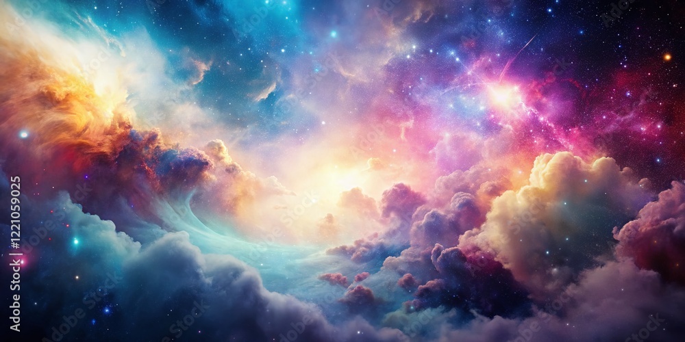 Poster surreal white background with text space: abstract cosmic design for graphic design