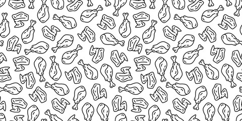 fried chicken seamless pattern background. doodle fried chicken pattern background. Fried chicken doodle pattern. fast food background. Chicken leg pattern. Chicken wings pattern. burger pattern.