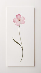 Vintage Traditional Watercolor Painting of Pink Flower with Green Stem on White Background Featuring Subtle and Elegant Strokes