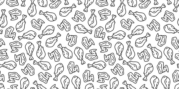 fried chicken seamless pattern background. doodle fried chicken pattern background. Fried chicken doodle pattern. fast food background. Chicken leg pattern. Chicken wings pattern. burger pattern.