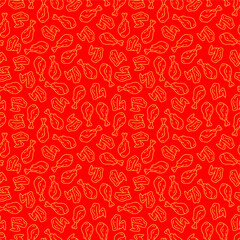 Naklejka premium fried chicken seamless pattern background. doodle fried chicken pattern background. Fried chicken doodle pattern. fast food background. Chicken leg pattern. Chicken wings pattern. burger pattern.