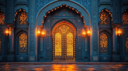 Fototapeta premium Ornate Golden Doorway In An Islamic Style Building