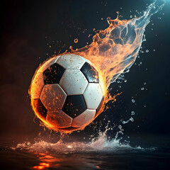 Fototapeta premium soccer ball on fire rotating with water splash