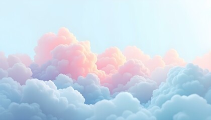 Dreamy pastel clouds with soft pink, peach, and blue tones, blending seamlessly into a calm, ethereal atmosphere with a subtle background.