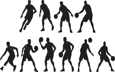  basketball player silhouette icons set