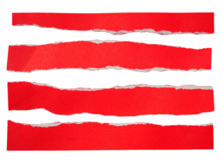 Pieces of torn or cut red paper, design elements isolated on transparent background.