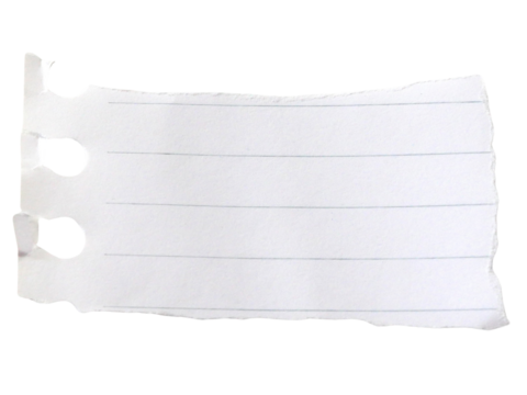 Pieces of notebook paper with white old torn or cut lines. Design elements isolated on transparent background.