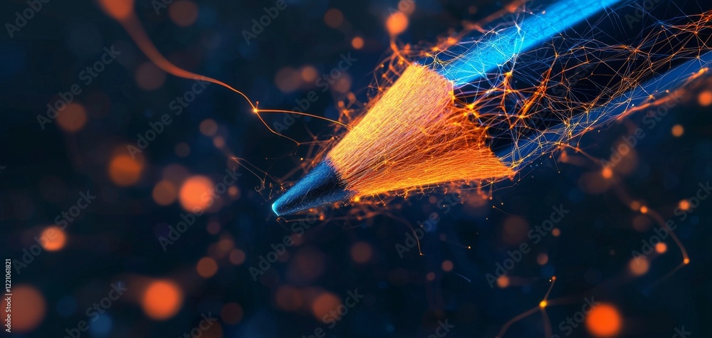 Poster a close-up view of a pencil tip with vibrant colors and dynamic lines, illustrating creativity and i