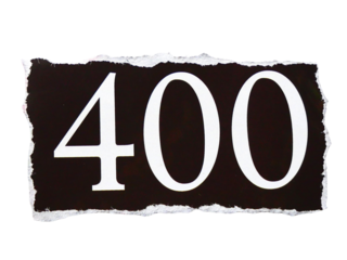 "400" number on pieces of torn or cut paper, design elements isolated on transparent background.