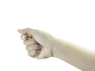 Hand holding something , finger movement  isolated on white background.