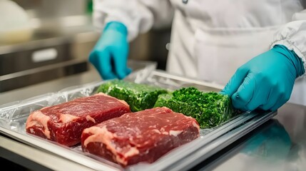Close-up of Fresh Red Meat Being Vacuum-Sealed for Hygiene and Preservation